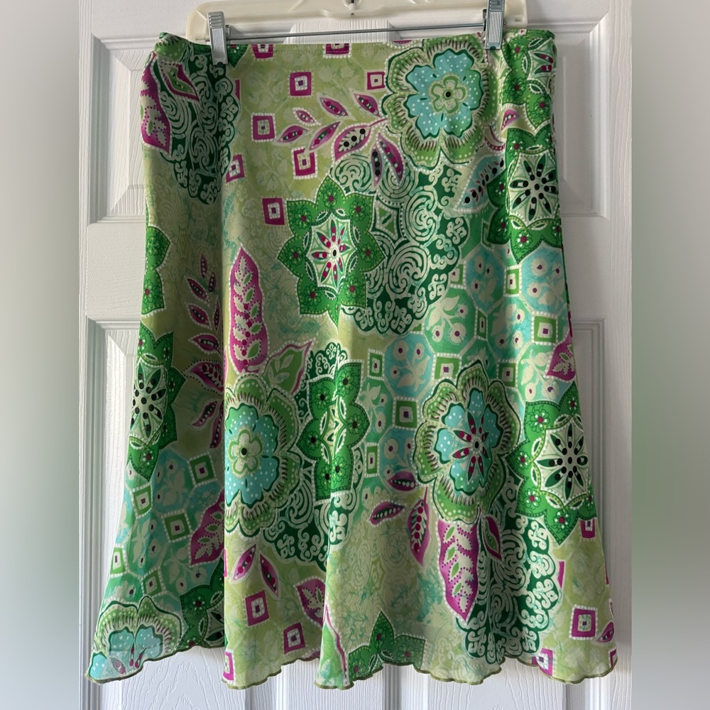 A. Byer Large Boho Green Pink and Teal A-Line Skirt